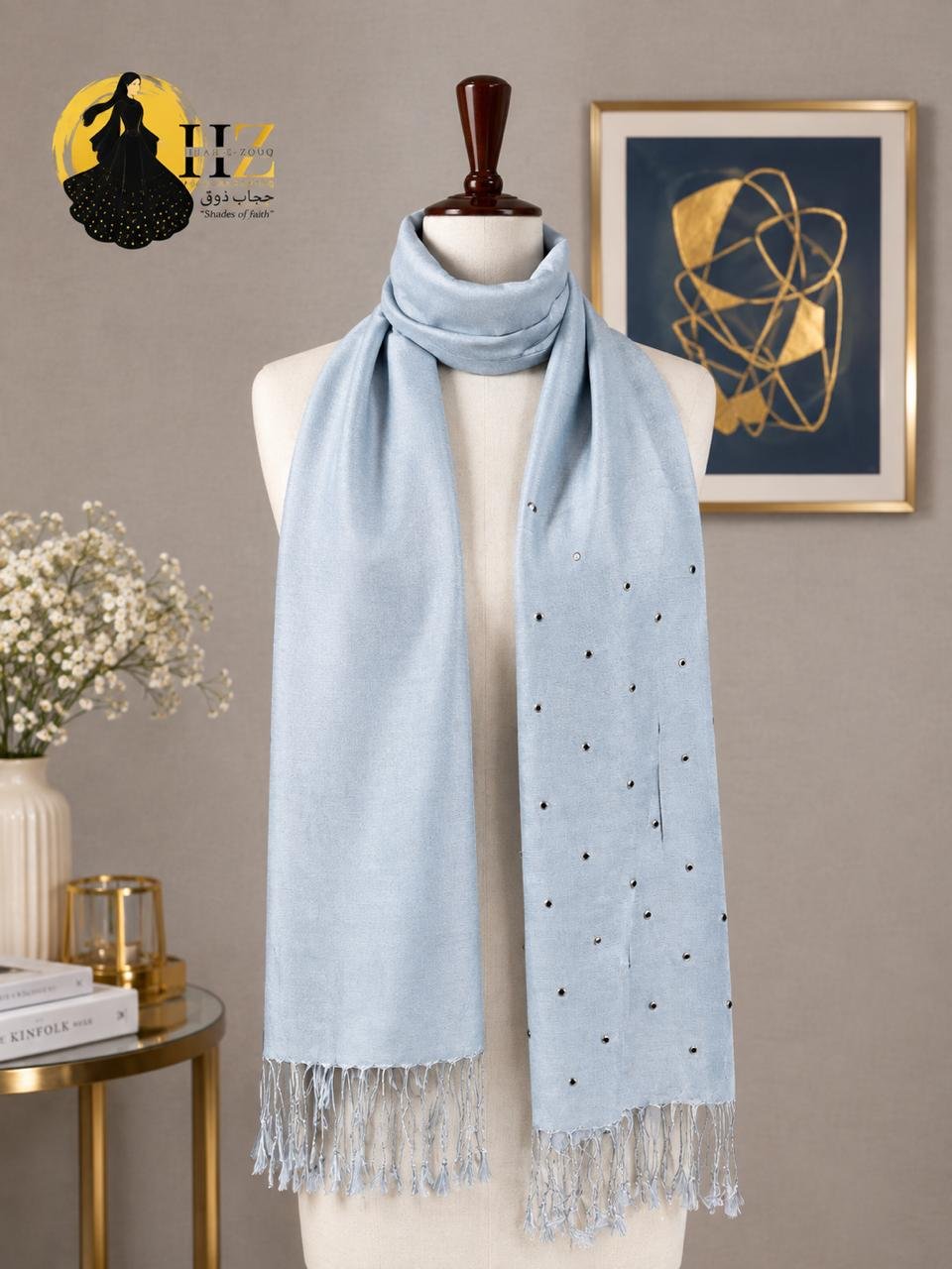 Embellished Silk viscose hijab sky blue Embellished Silk Viscose Hijab - Image 1