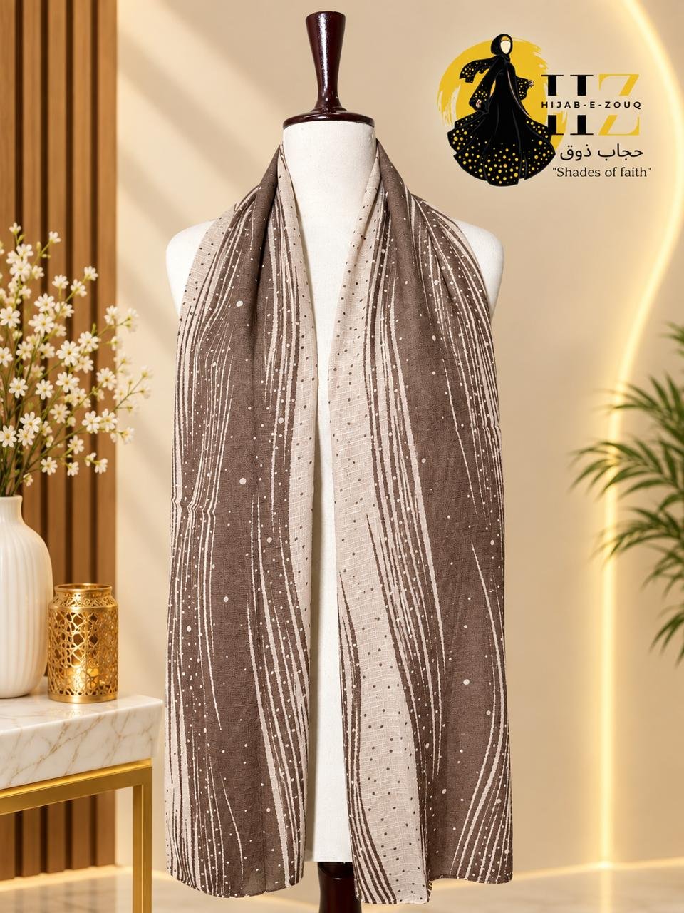 Morgan Printed Hijab Light Brown Morgan Printed Scarf - Image 1